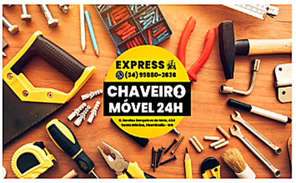 Ferramentas de chaveiro e logo Express Chaveiro Móvel 24H